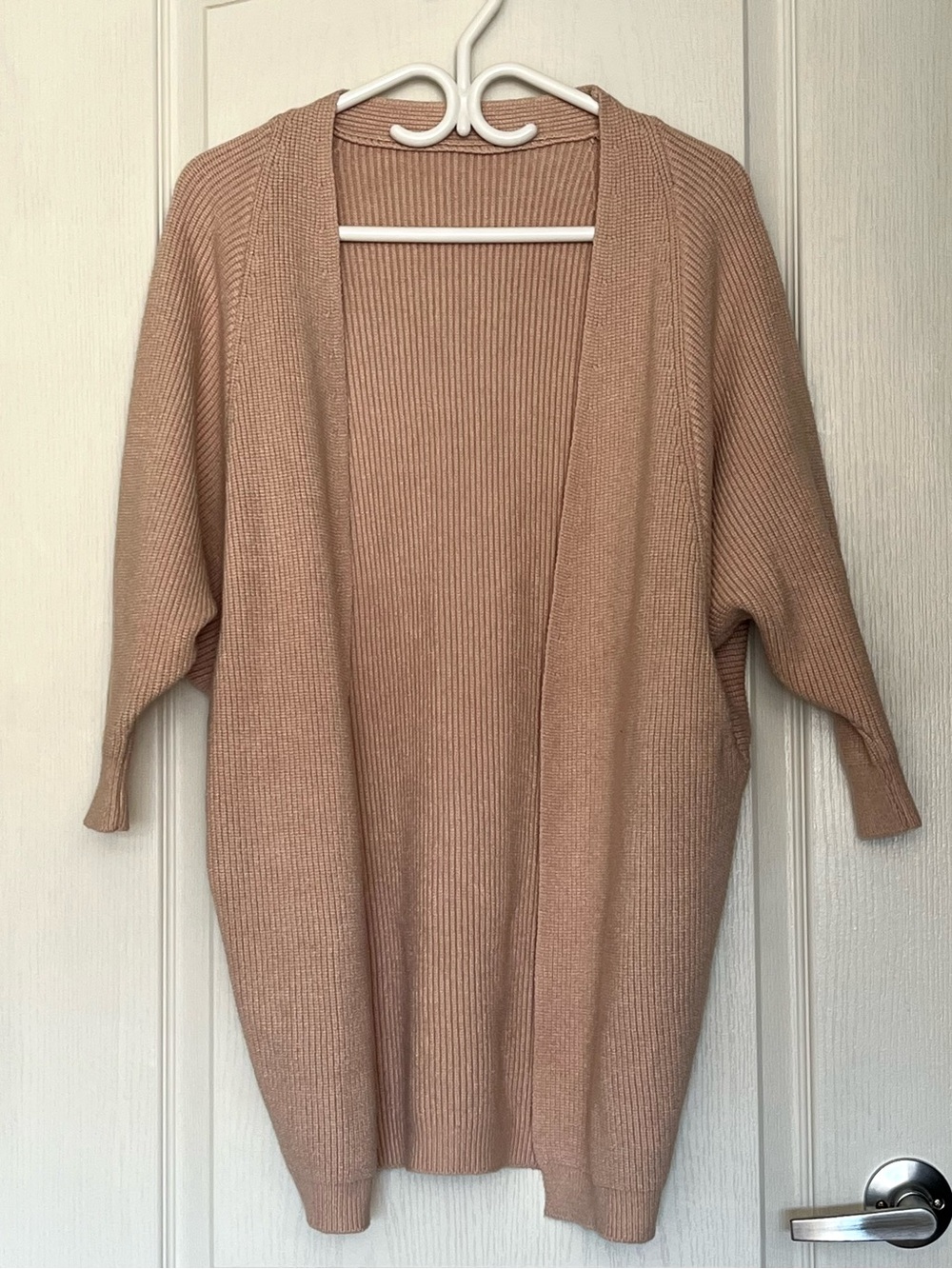 Maison de Latir Cardigan Womens One Size OS Beige Ribbed Knit Open Front Slouchy